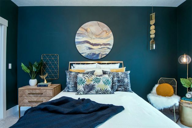 Exemplo do projeto de um quarto em tons de azul