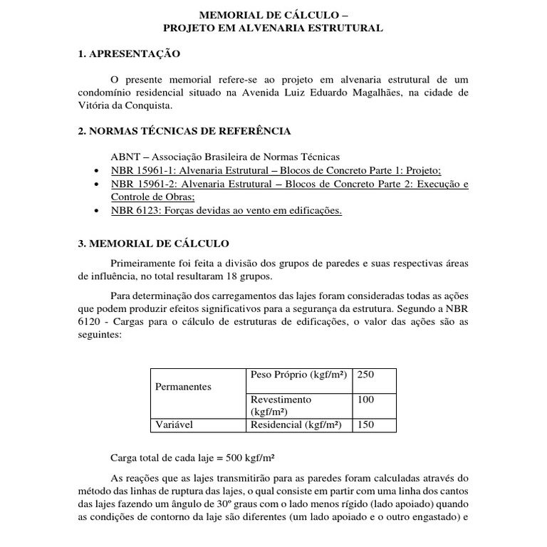 Exemplo de um memorial de calculo estrutural
