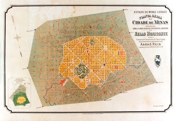 Traçado urbano da cidade de Belo Horizonte elaborado por Aarão Reis