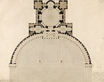 Antigo projeto da Basílica San Francesco di Paola, mostrando detalhes da cúpula