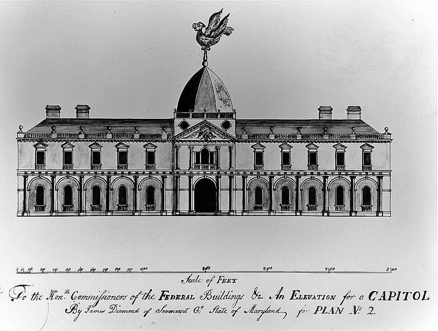 Corte que demonstra a estrutura da Cúpula do Capitólio dos EUA