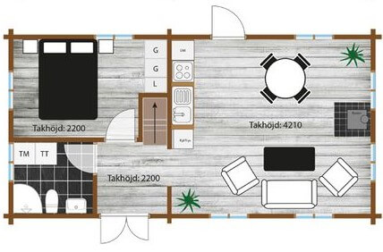 Estante vazada dividindo o quarto e a sala de estar